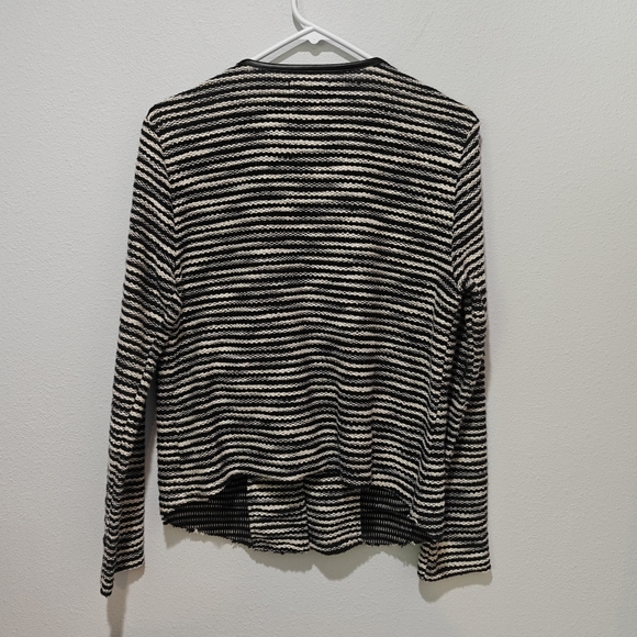 Aves Les Filles Large Sweater Asymmetrical Full Zip Black And White Stripe Tweed - Picture 3 of 6